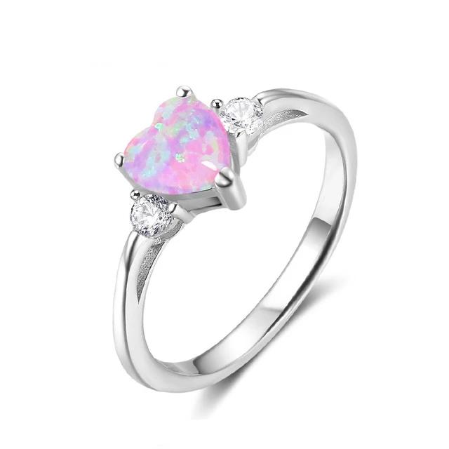 925 Sterling Silver Romantic Wedding Rings for Women – Pink/Blue/White Heart-Shaped Fire Opal – Trendy CZ Jewelry-Customized Jewel