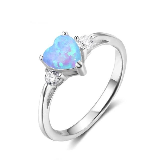 925 Sterling Silver Romantic Wedding Rings for Women – Pink/Blue/White Heart-Shaped Fire Opal – Trendy CZ Jewelry-Customized Jewel