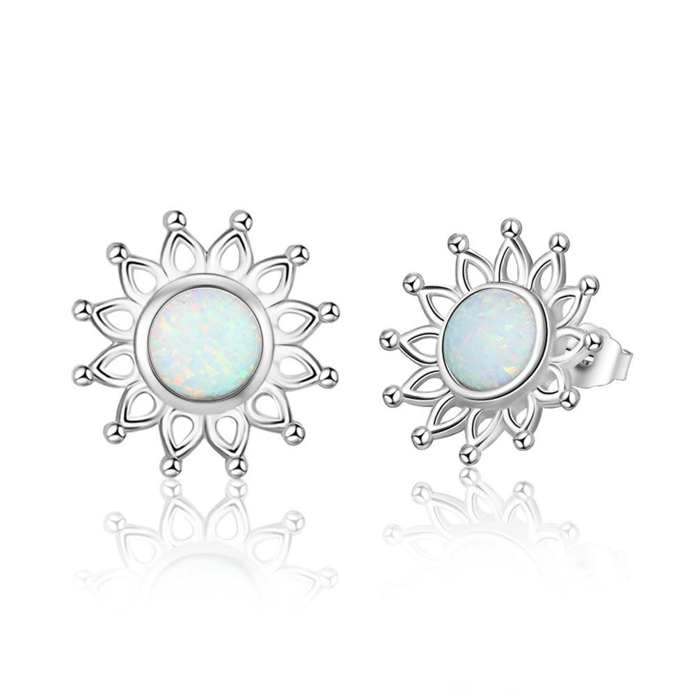Sun Flower Shape Milky Opal Stone 925 Sterling Silver Stud Earring Fashion Women Earrings Gift For Her-Customized Jewel