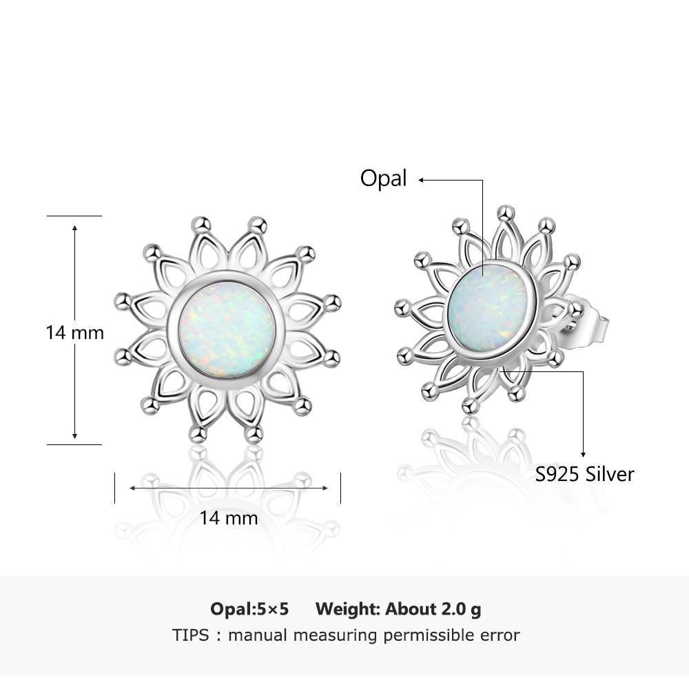 Sun Flower Shape Milky Opal Stone 925 Sterling Silver Stud Earring Fashion Women Earrings Gift For Her-Customized Jewel
