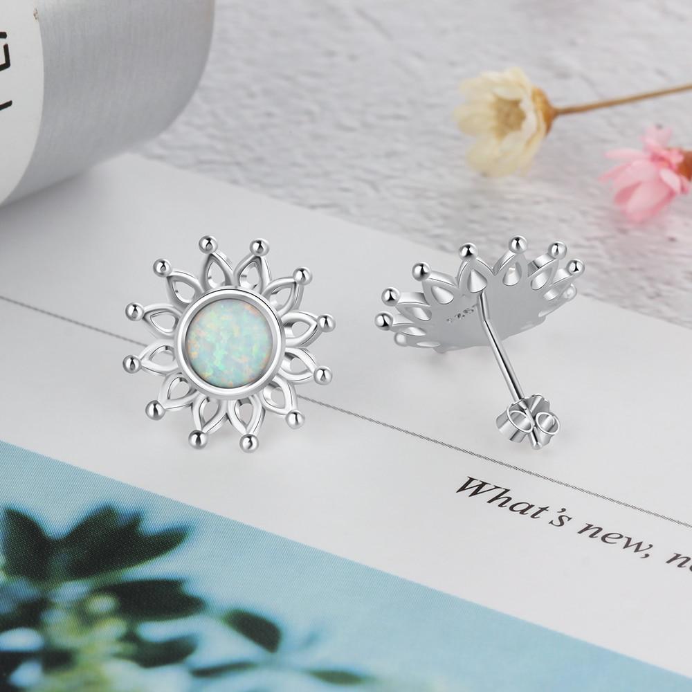 Sun Flower Shape Milky Opal Stone 925 Sterling Silver Stud Earring Fashion Women Earrings Gift For Her-Customized Jewel