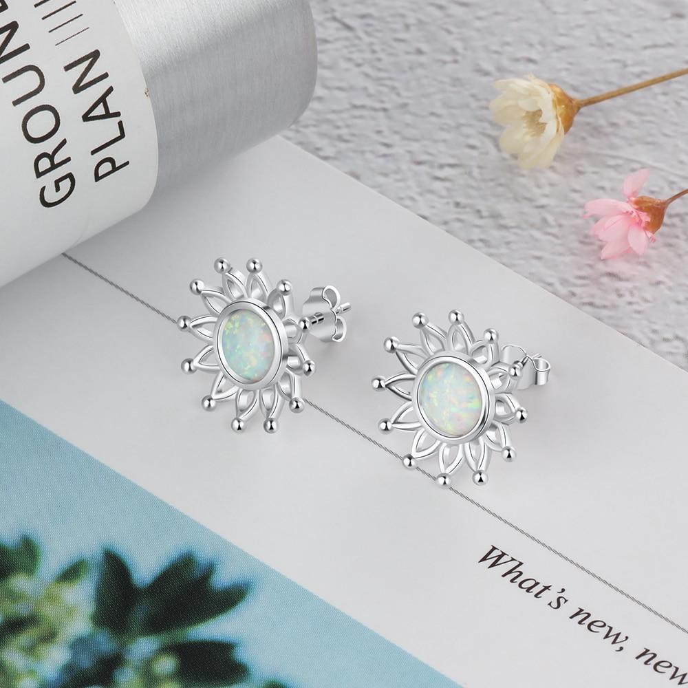 Sun Flower Shape Milky Opal Stone 925 Sterling Silver Stud Earring Fashion Women Earrings Gift For Her-Customized Jewel