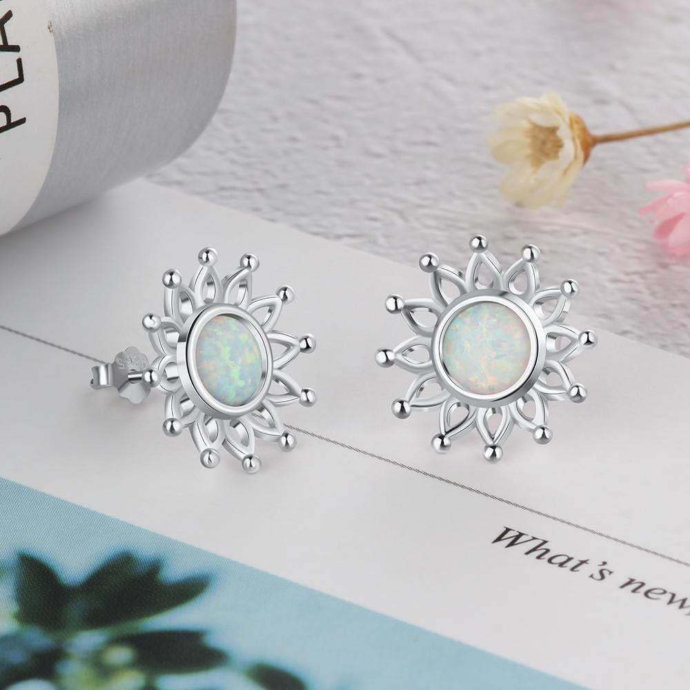 Sun Flower Shape Milky Opal Stone 925 Sterling Silver Stud Earring Fashion Women Earrings Gift For Her-Customized Jewel