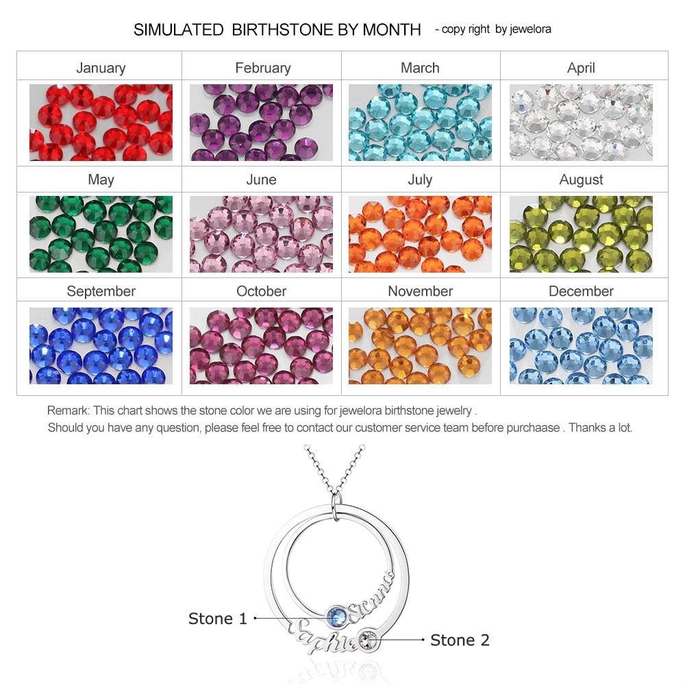 Personalized Sterling Silver Necklace - Two Custom Names & Birthstones - Double Circle Pendant Necklace-Customized Jewel