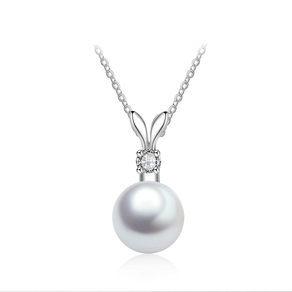 Elegant 925 Sterling Silver Pearl Necklace with Cute Rabbit Ears Pendant-Customized Jewel