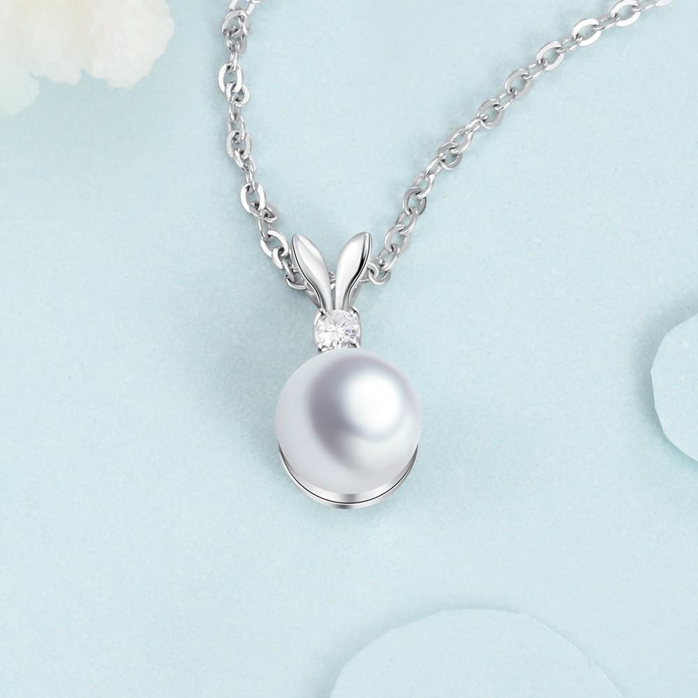 Elegant 925 Sterling Silver Pearl Necklace with Cute Rabbit Ears Pendant-Customized Jewel