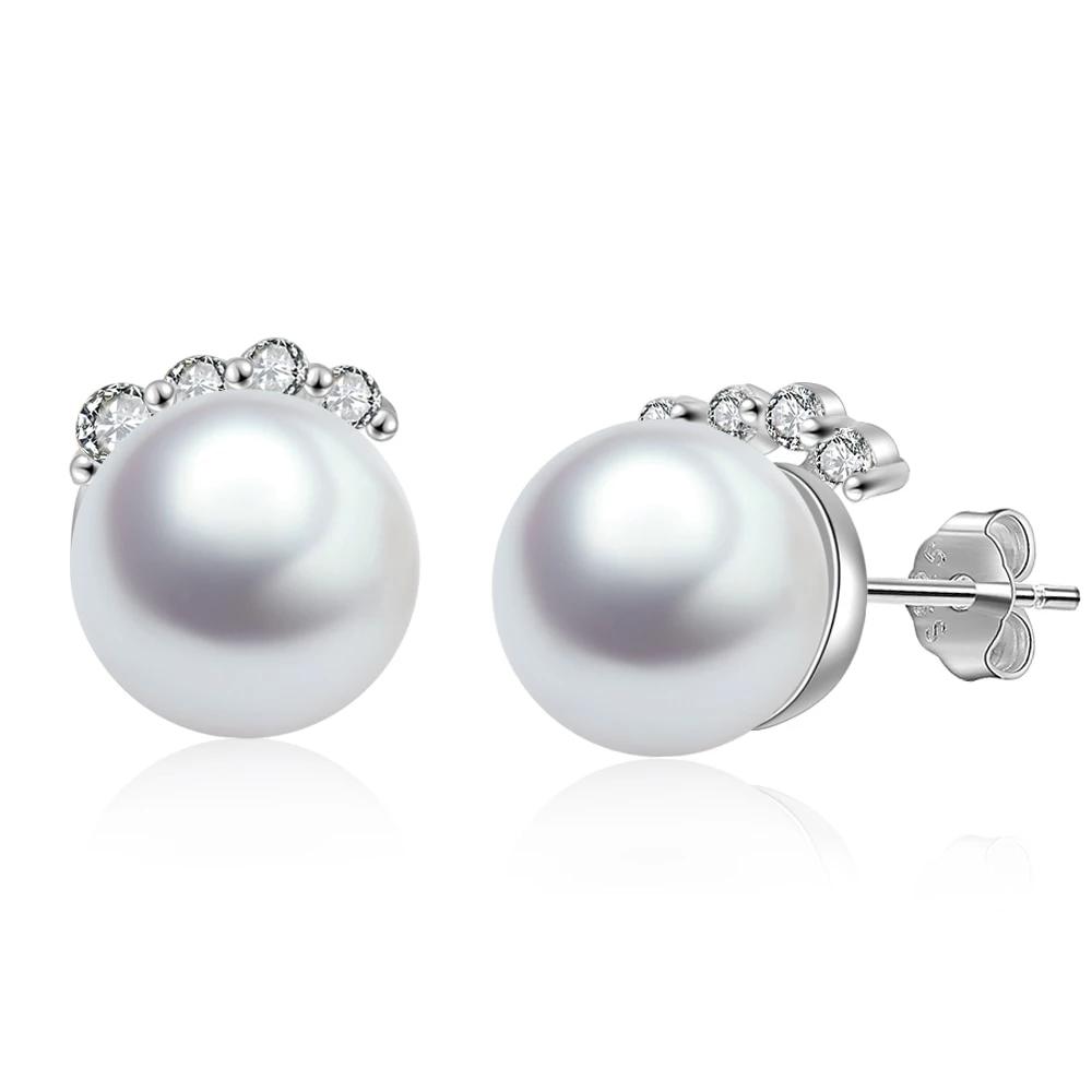 925 Sterling Silver Pearl Stud Earrings with Cubic Zirconia Wedding Earrings for Women Accessories Jewelry-Customized Jewel