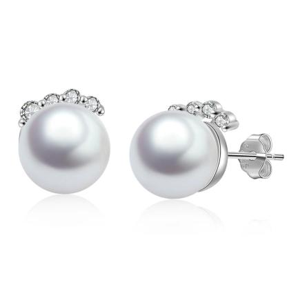 925 Sterling Silver Pearl Stud Earrings with Cubic Zirconia Wedding Earrings for Women Accessories Jewelry-Customized Jewel