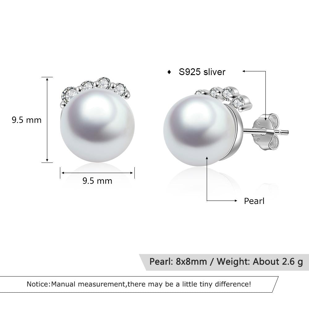 925 Sterling Silver Pearl Stud Earrings with Cubic Zirconia Wedding Earrings for Women Accessories Jewelry-Customized Jewel