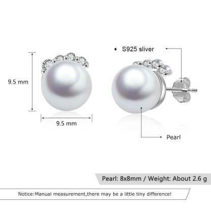925 Sterling Silver Pearl Stud Earrings with Cubic Zirconia Wedding Earrings for Women Accessories Jewelry-Customized Jewel