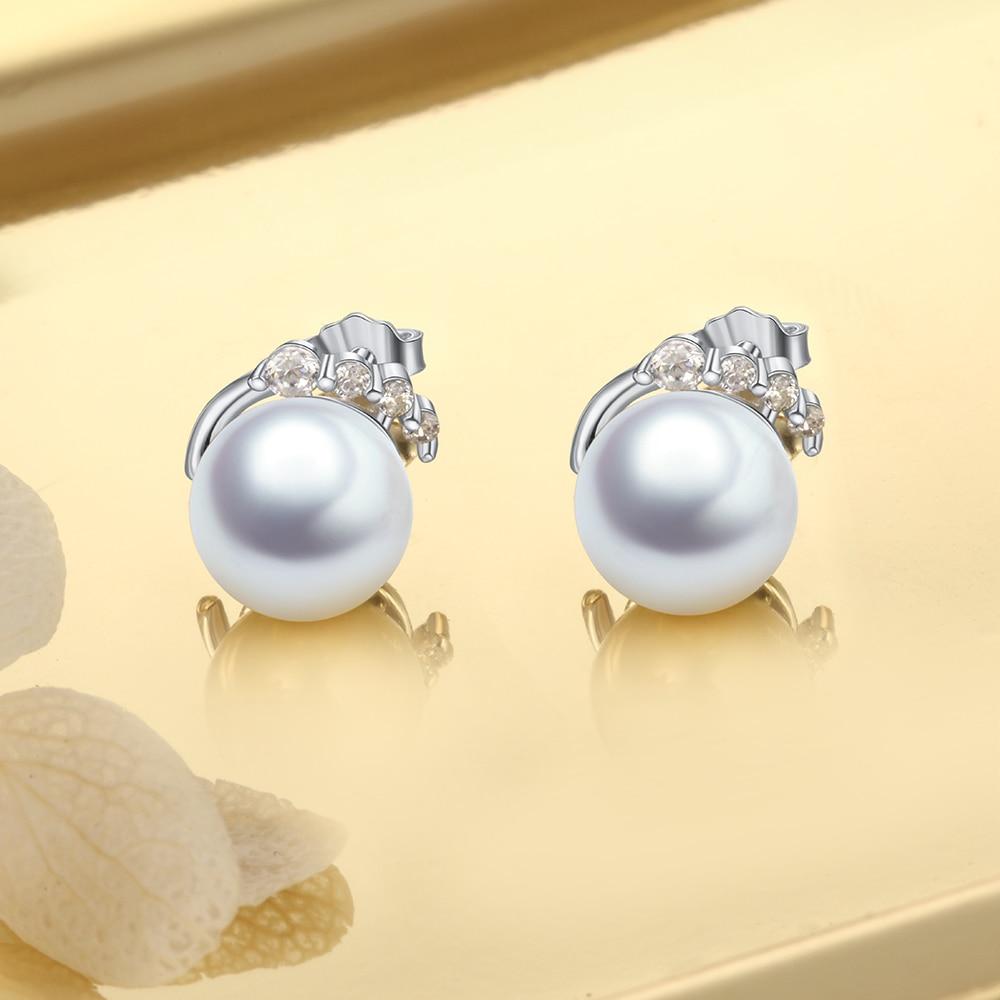 925 Sterling Silver Pearl Stud Earrings with Cubic Zirconia Wedding Earrings for Women Accessories Jewelry-Customized Jewel