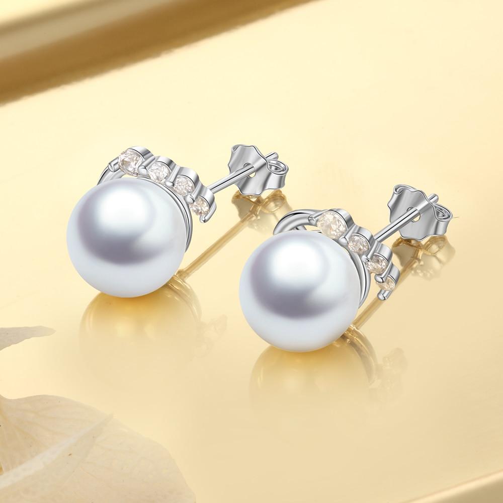 925 Sterling Silver Pearl Stud Earrings with Cubic Zirconia Wedding Earrings for Women Accessories Jewelry-Customized Jewel