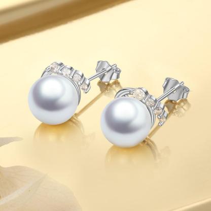 925 Sterling Silver Pearl Stud Earrings with Cubic Zirconia Wedding Earrings for Women Accessories Jewelry-Customized Jewel