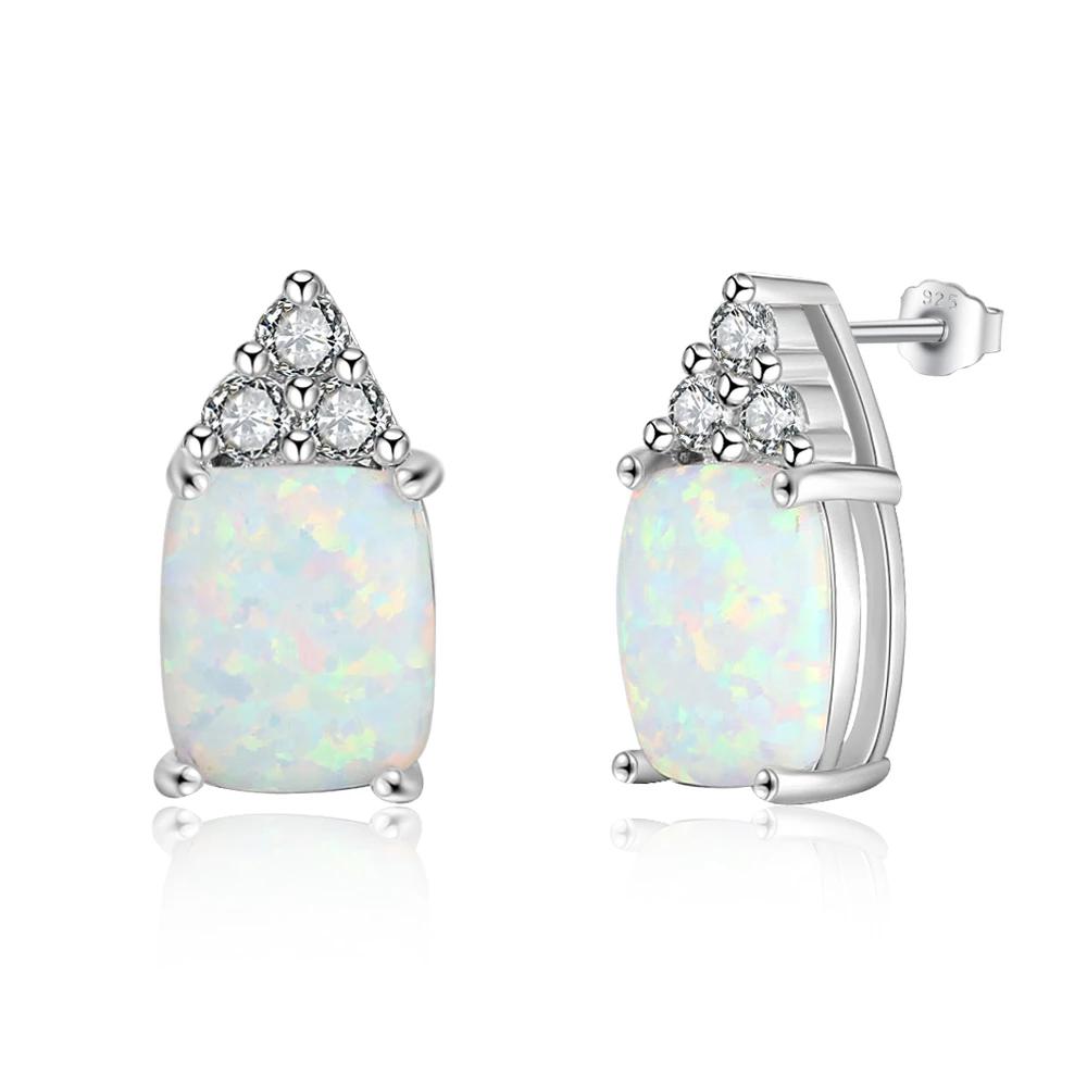 Elegant 925 Sterling Silver White Opal Earrings with Cubic Zirconia Stud Earrings for Women Gift for Mother-Customized Jewel