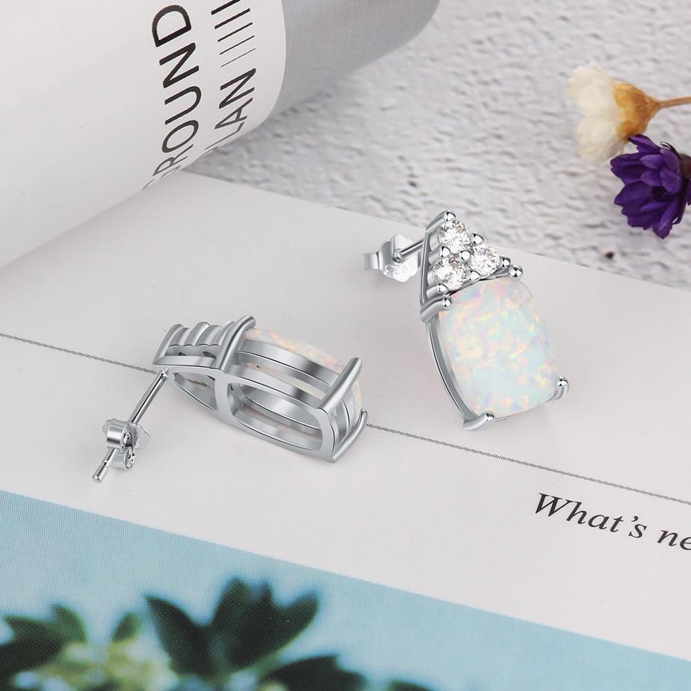 Elegant 925 Sterling Silver White Opal Earrings with Cubic Zirconia Stud Earrings for Women Gift for Mother-Customized Jewel