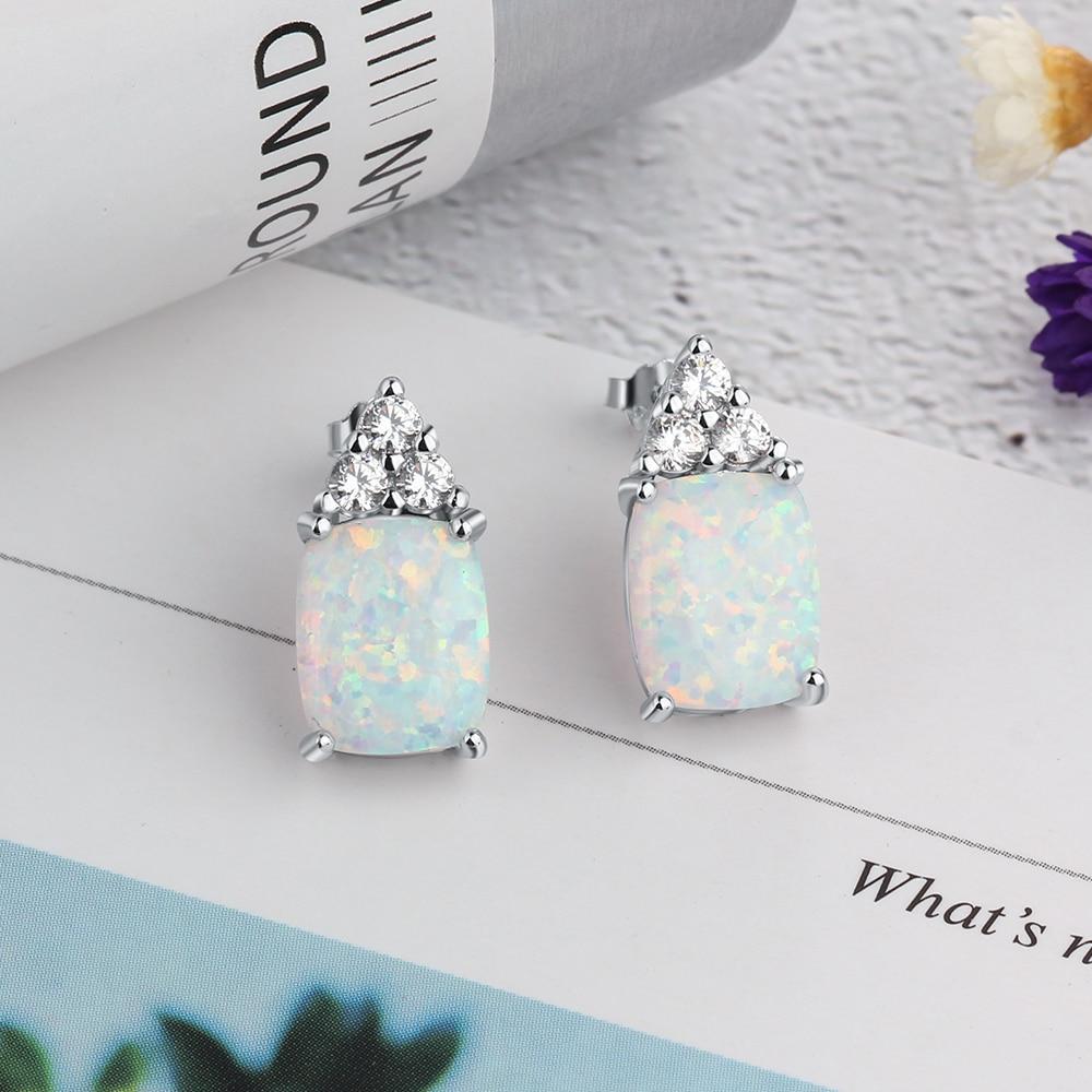 Elegant 925 Sterling Silver White Opal Earrings with Cubic Zirconia Stud Earrings for Women Gift for Mother-Customized Jewel