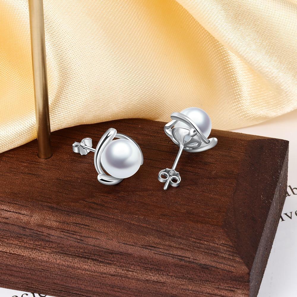Geometric Style 925 Sterling Silver Pearl Stud Earrings for Women Silver 925 Jewelry Elegant Gift for Mother-Customized Jewel