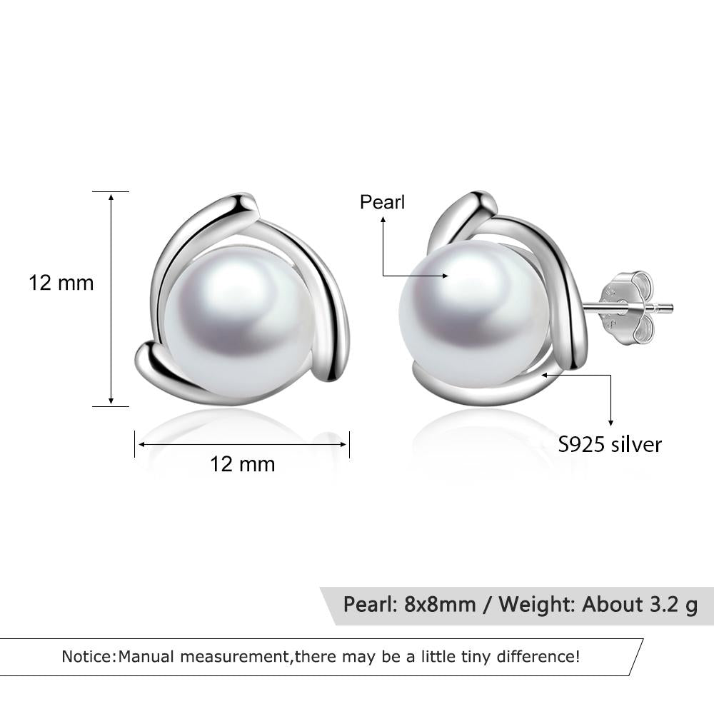 Geometric Style 925 Sterling Silver Pearl Stud Earrings for Women Silver 925 Jewelry Elegant Gift for Mother-Customized Jewel