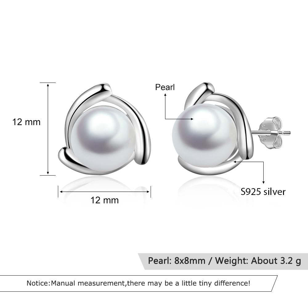 Geometric Style 925 Sterling Silver Pearl Stud Earrings for Women Silver 925 Jewelry Elegant Gift for Mother-Customized Jewel