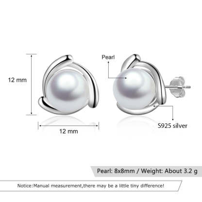 Geometric Style 925 Sterling Silver Pearl Stud Earrings for Women Silver 925 Jewelry Elegant Gift for Mother-Customized Jewel
