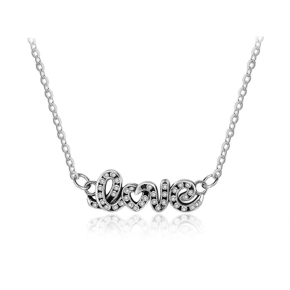Letter LOVE With Cubic Zirconia 925 Sterling Silver Pendant Necklace For Women Fashion Gift For Her-Customized Jewel