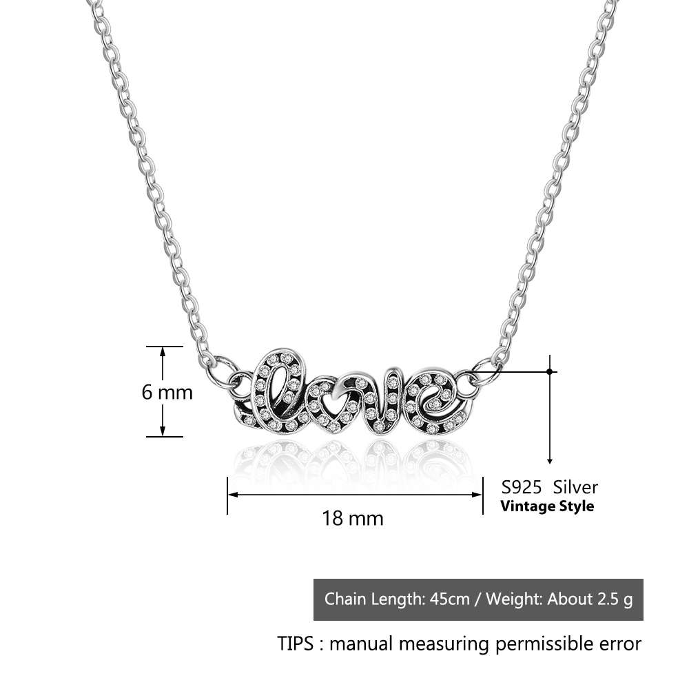 Letter LOVE With Cubic Zirconia 925 Sterling Silver Pendant Necklace For Women Fashion Gift For Her-Customized Jewel