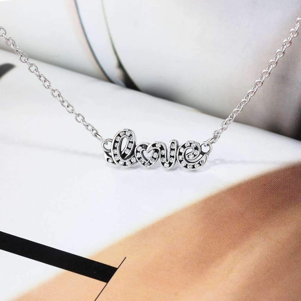 Letter LOVE With Cubic Zirconia 925 Sterling Silver Pendant Necklace For Women Fashion Gift For Her-Customized Jewel