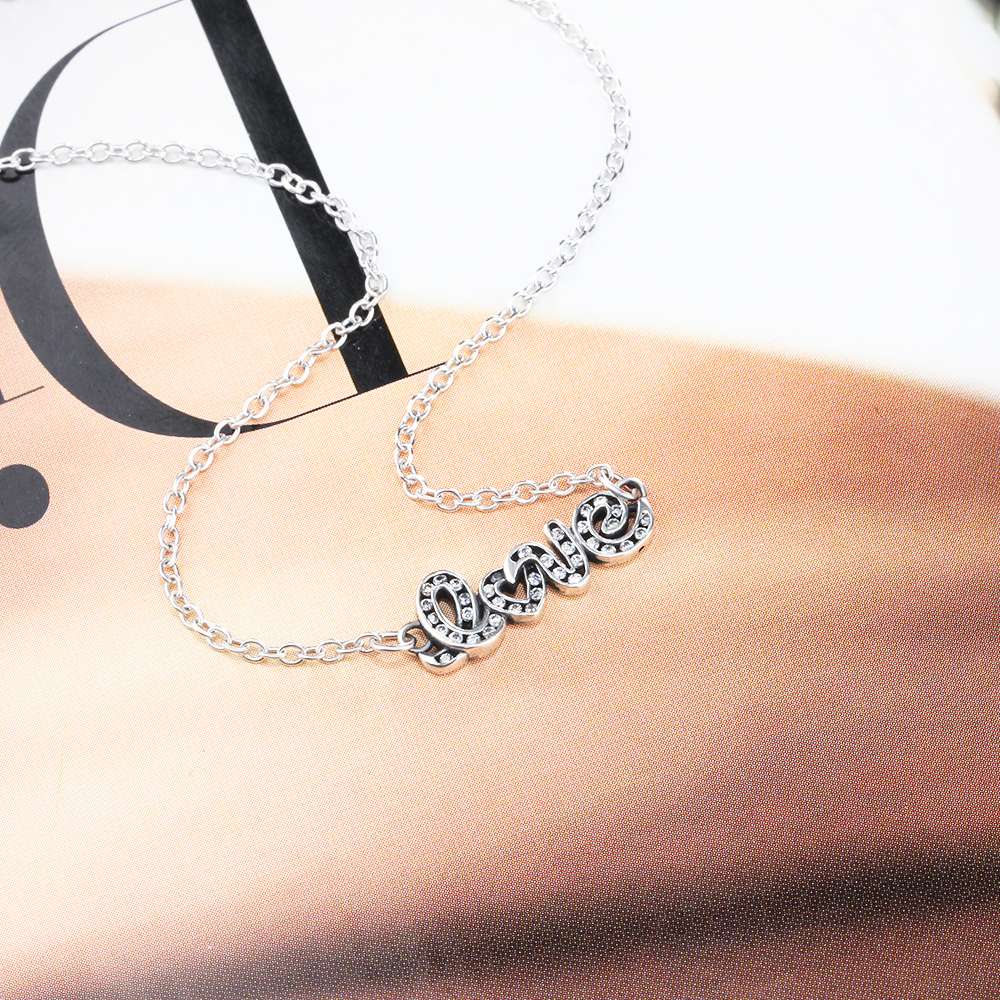 Letter LOVE With Cubic Zirconia 925 Sterling Silver Pendant Necklace For Women Fashion Gift For Her-Customized Jewel
