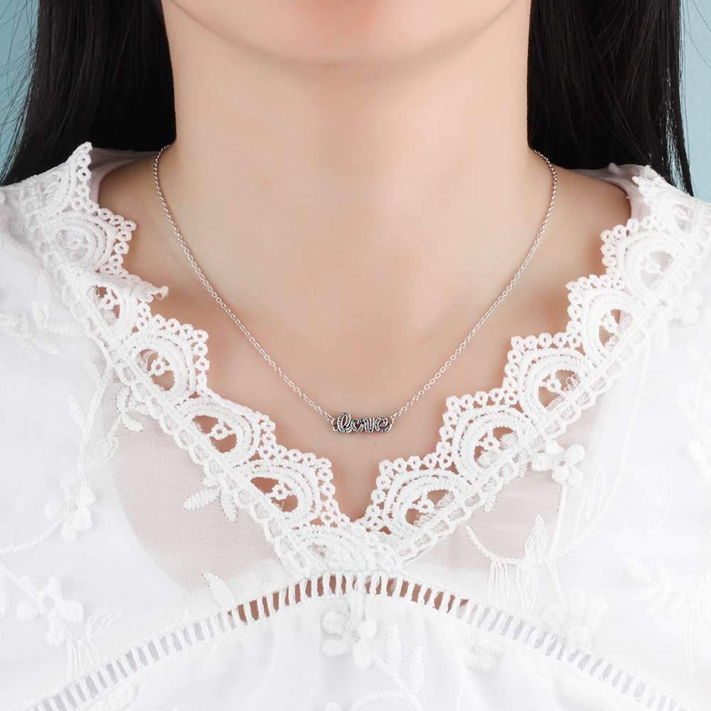Letter LOVE With Cubic Zirconia 925 Sterling Silver Pendant Necklace For Women Fashion Gift For Her-Customized Jewel