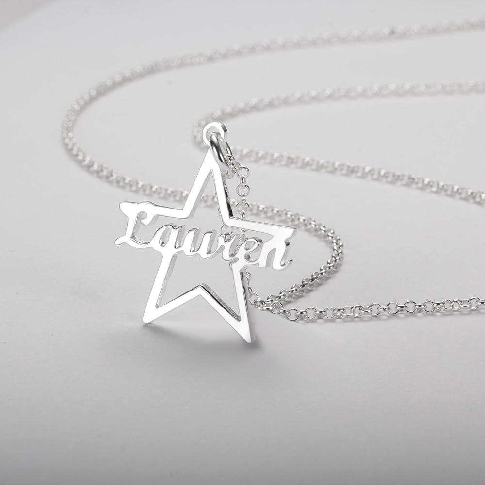 Custom Made Name Star Necklace & Pendants Personalized Real 925 Sterling Silver Nameplate Gift for Mother-Customized Jewel