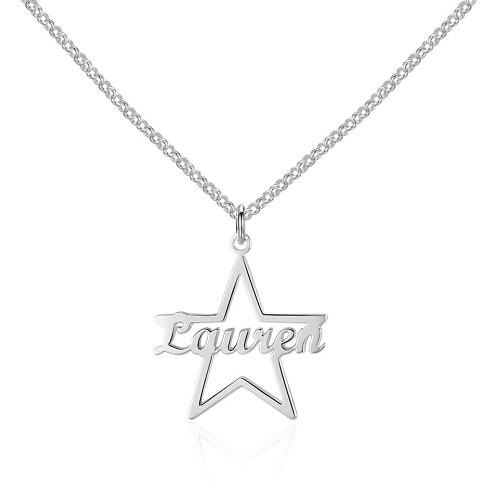 Custom Made Name Star Necklace & Pendants Personalized Real 925 Sterling Silver Nameplate Gift for Mother-Customized Jewel