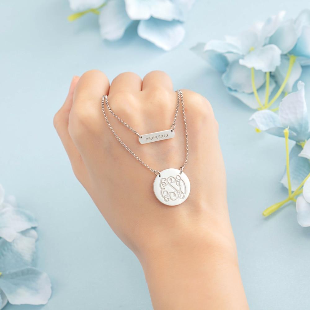 Personalized 925 Sterling Silver Monogram Custom Name & Date Double Chain Necklaces, Gift for Women-Customized Jewel
