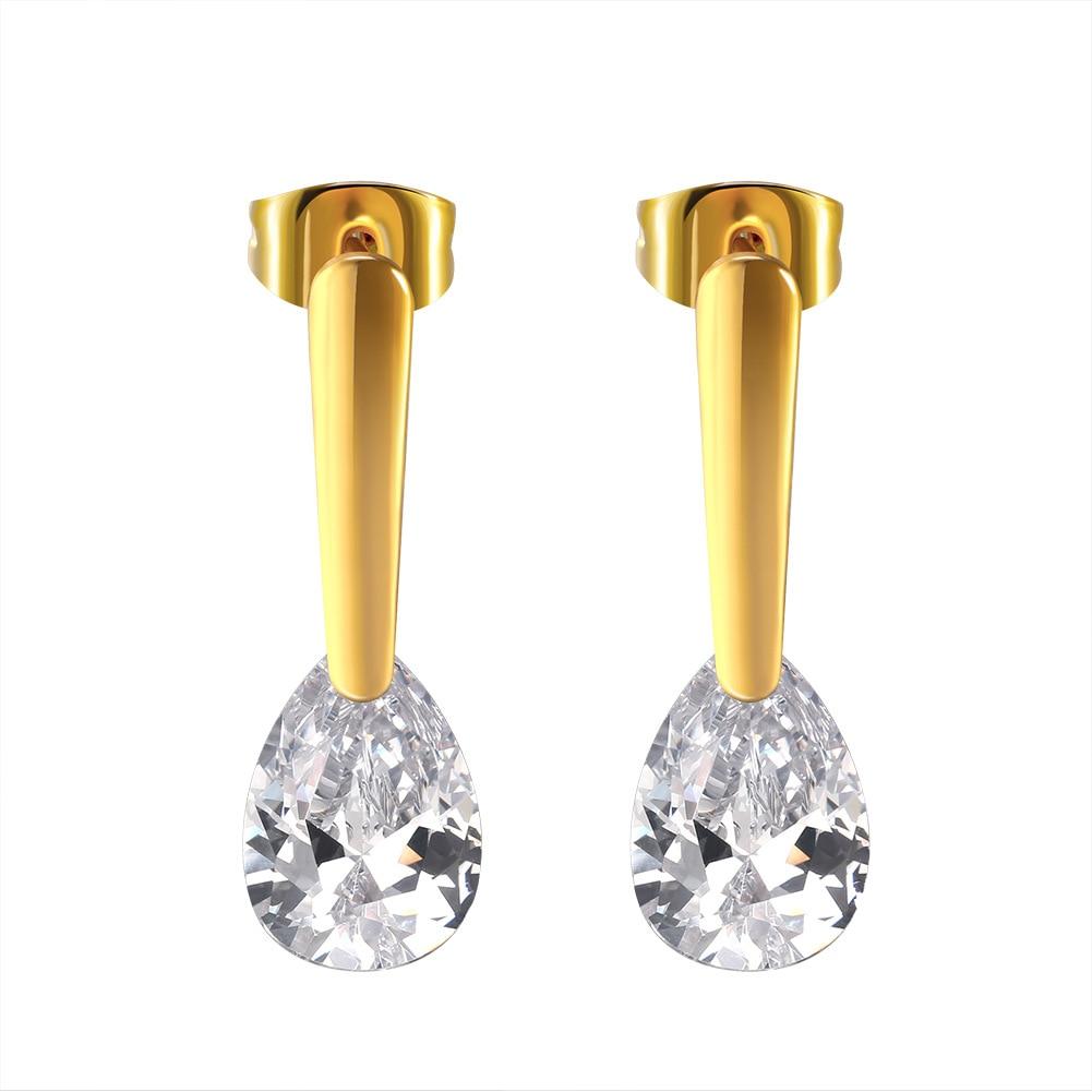 Water Drop Shape CZ Stones Dangle Earrings Gold Color Stainless Steel Drop Earrings For Women Jewelry Gift-Customized Jewel