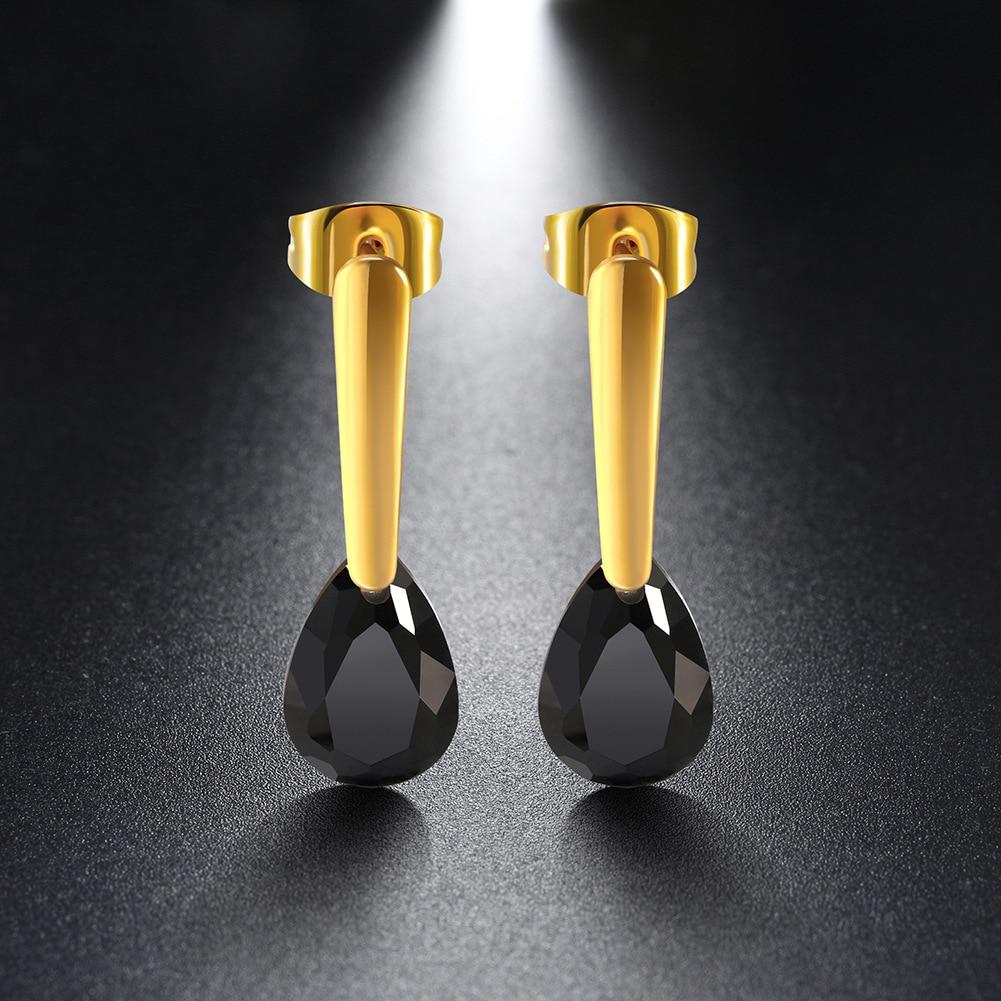 Water Drop Shape CZ Stones Dangle Earrings Gold Color Stainless Steel Drop Earrings For Women Jewelry Gift-Customized Jewel