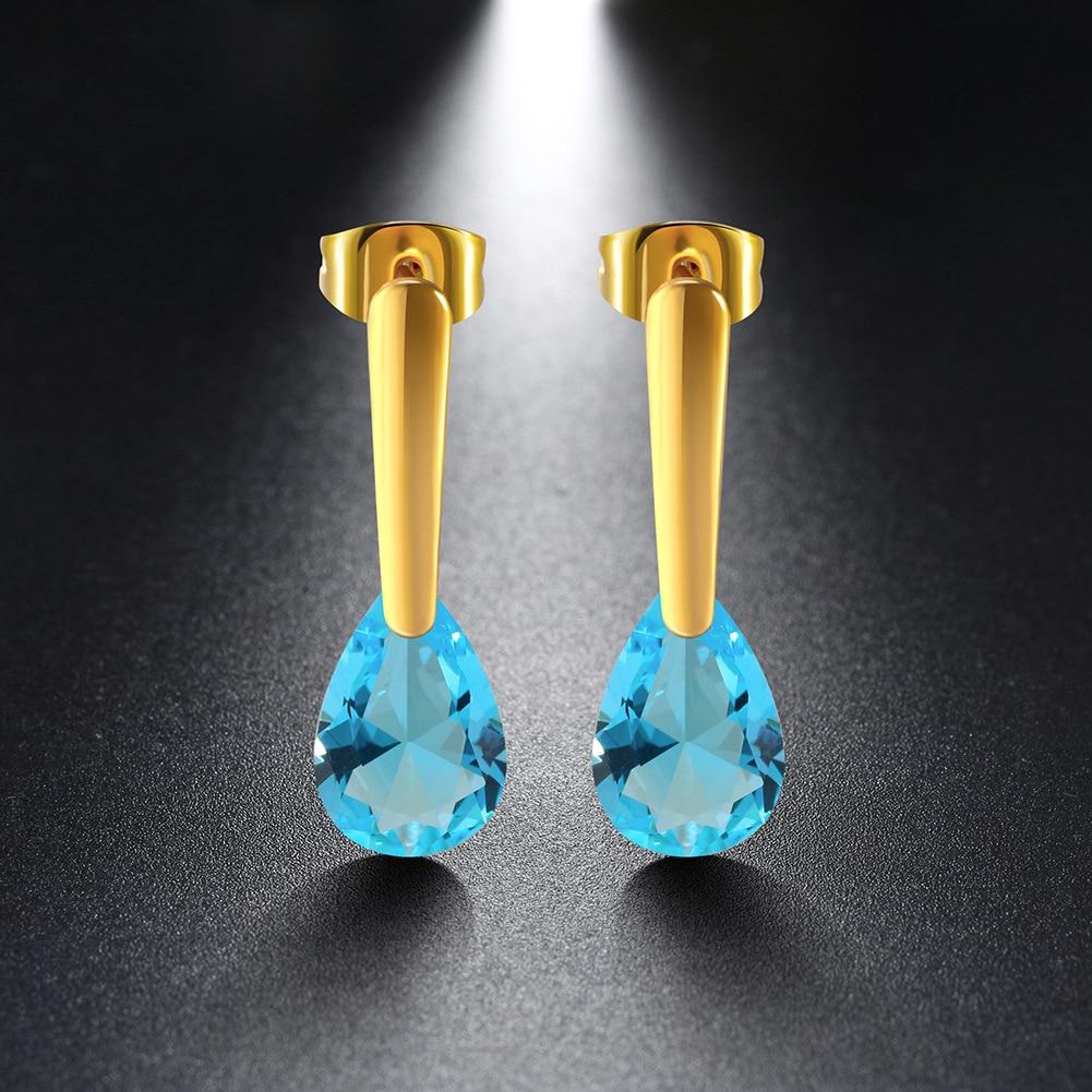 Water Drop Shape CZ Stones Dangle Earrings Gold Color Stainless Steel Drop Earrings For Women Jewelry Gift-Customized Jewel