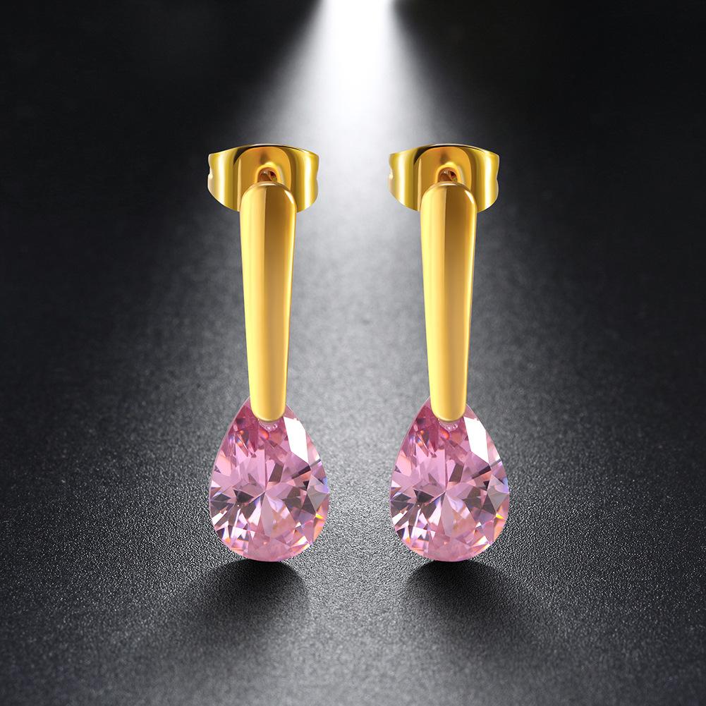 Water Drop Shape CZ Stones Dangle Earrings Gold Color Stainless Steel Drop Earrings For Women Jewelry Gift-Customized Jewel