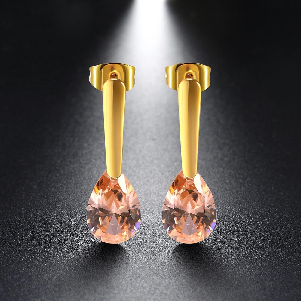 Water Drop Shape CZ Stones Dangle Earrings Gold Color Stainless Steel Drop Earrings For Women Jewelry Gift-Customized Jewel
