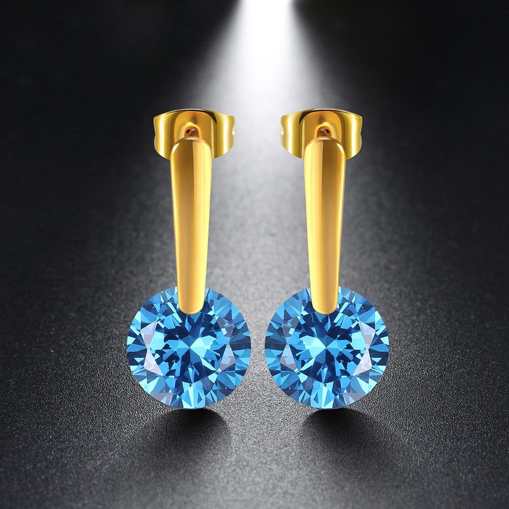 Round 5 Colors Option Cubic Zirconia Stone Dangle Earrings For Women Stainless Steel Drop Earrings Birthday Gift-Customized Jewel