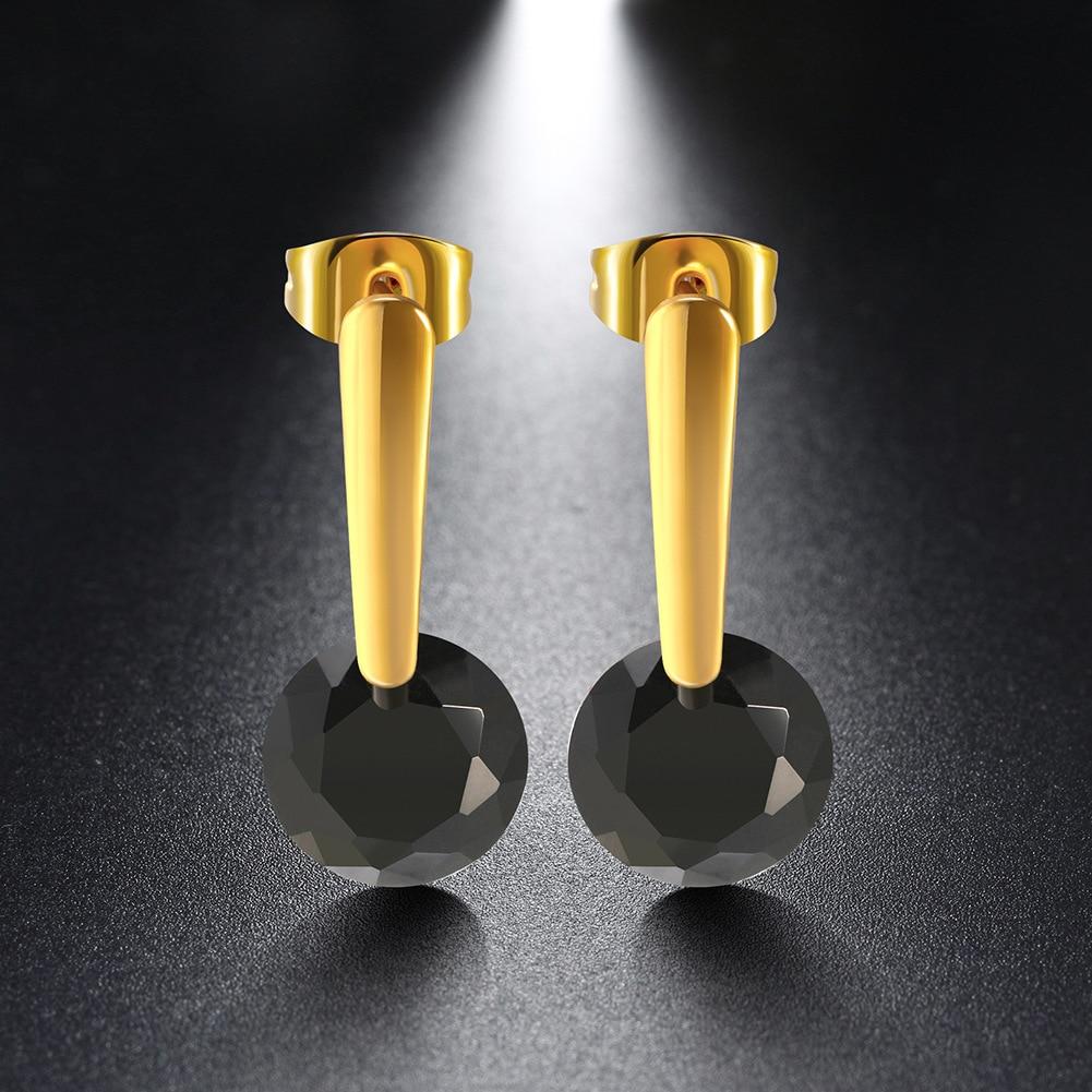 Round 5 Colors Option Cubic Zirconia Stone Dangle Earrings For Women Stainless Steel Drop Earrings Birthday Gift-Customized Jewel