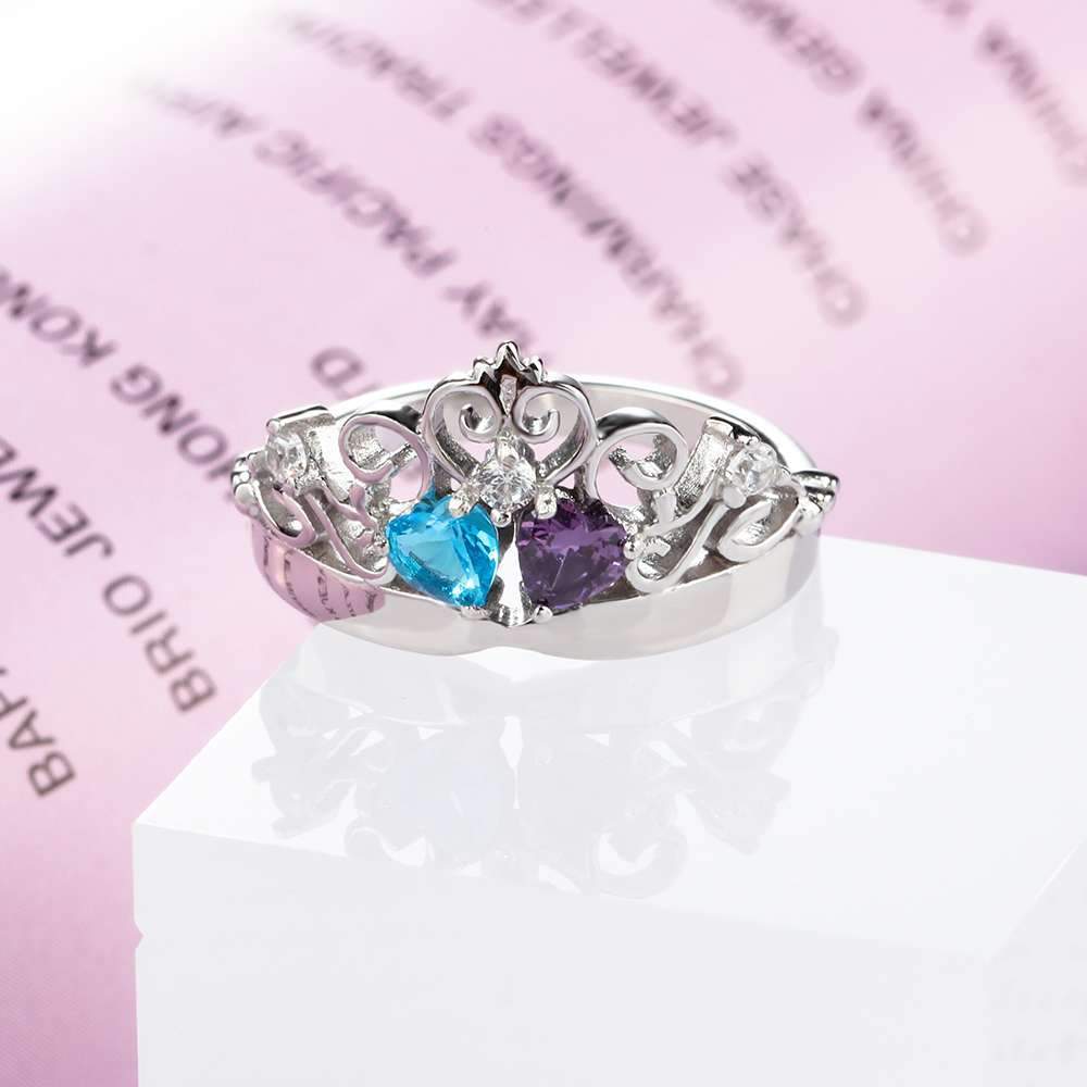 Art Pattern Crown Birthstone Ring 925 Sterling Silver Party Rings Engrave Name Anniversary Personalize Gift-Customized Jewel