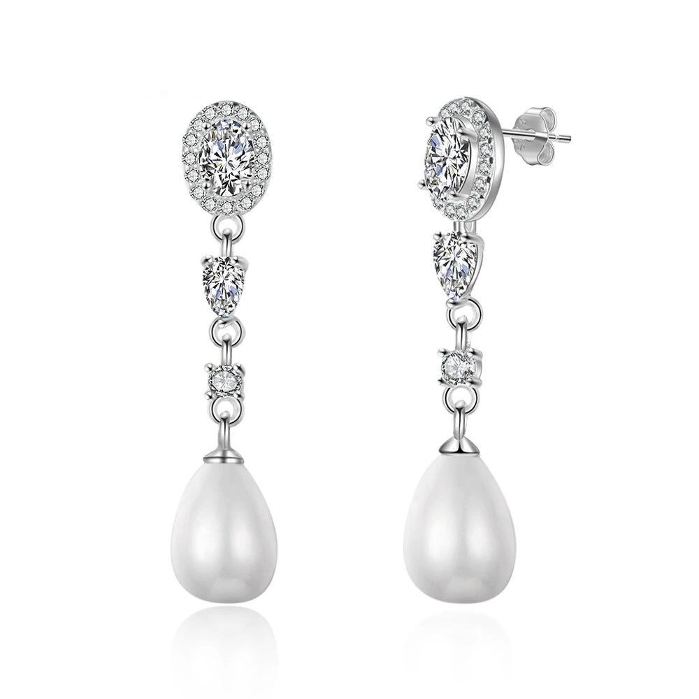 Fashionable 925 Sterling Silver Cubic Zirconia Pearl Drop Earrings for Women, Wedding Jewelry Gift-Customized Jewel