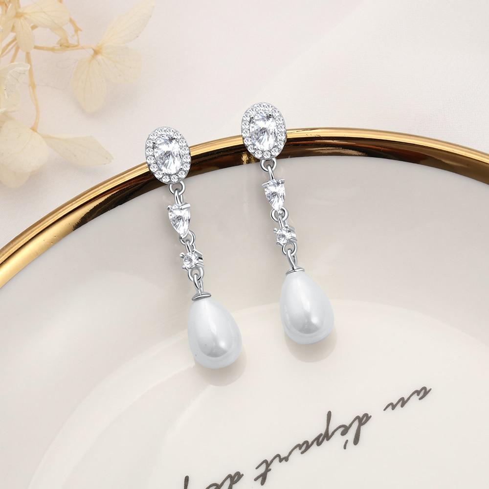 Fashionable 925 Sterling Silver Cubic Zirconia Pearl Drop Earrings for Women, Wedding Jewelry Gift-Customized Jewel