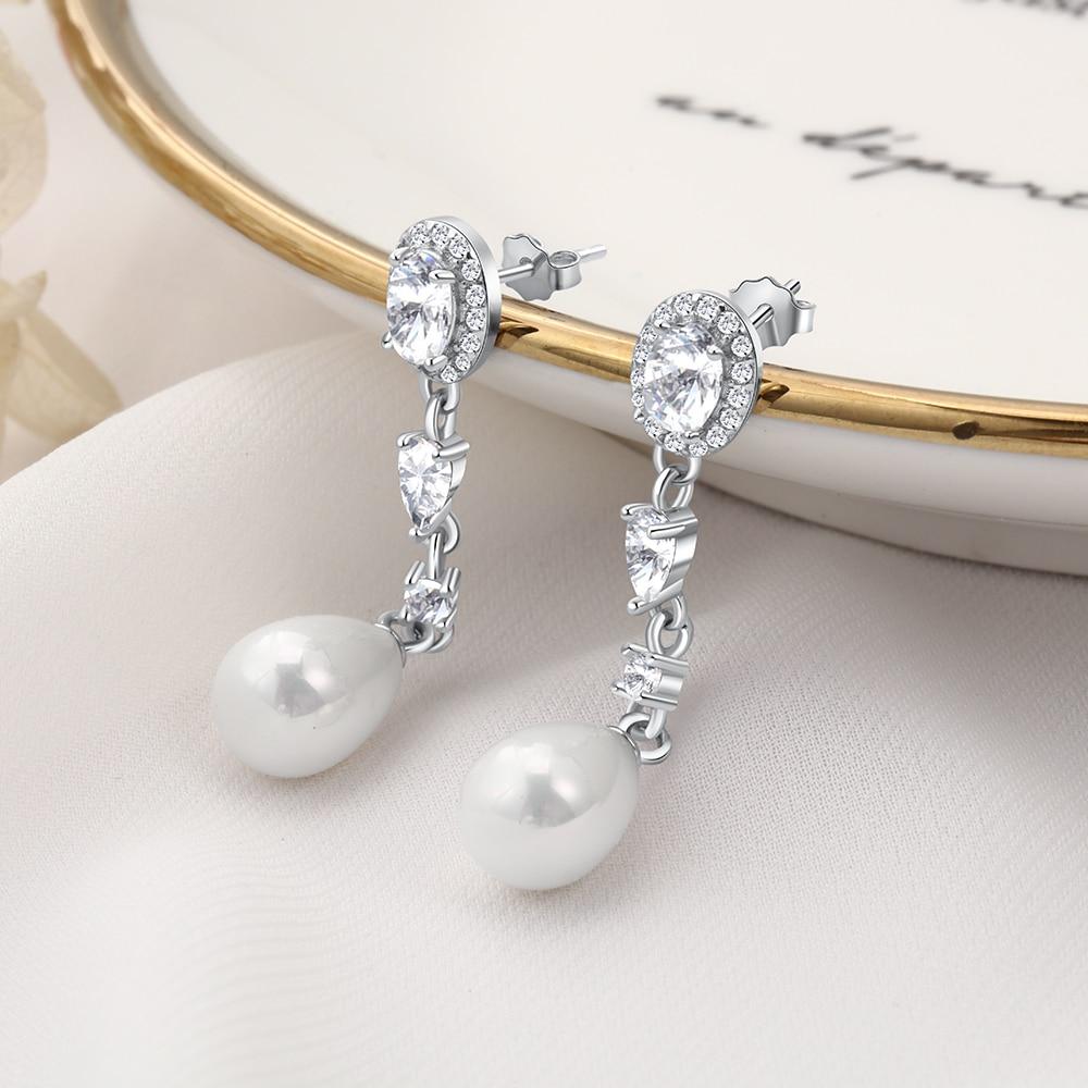 Fashionable 925 Sterling Silver Cubic Zirconia Pearl Drop Earrings for Women, Wedding Jewelry Gift-Customized Jewel