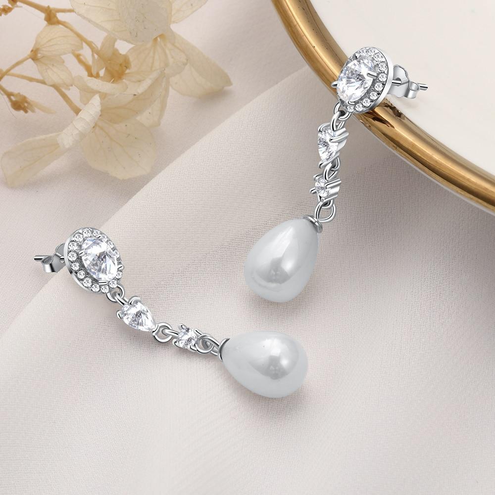 Fashionable 925 Sterling Silver Cubic Zirconia Pearl Drop Earrings for Women, Wedding Jewelry Gift-Customized Jewel