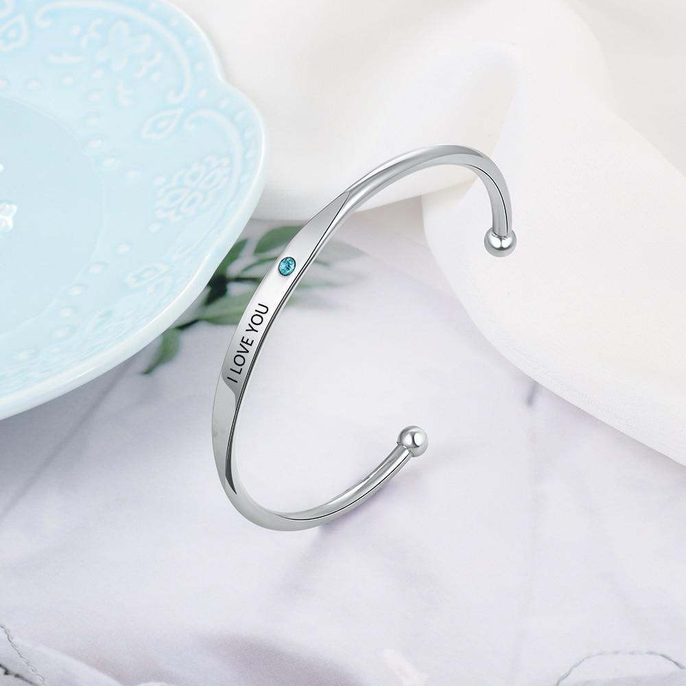 Personalized Stainless-Steel ID bracelets with Name Engrave & Custom Birthstone, Jewelry Bangles for Women-Customized Jewel