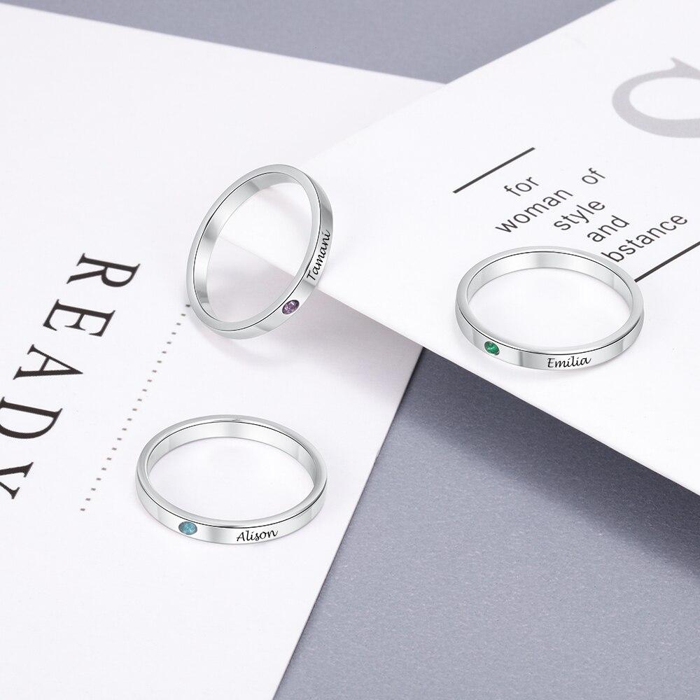Personalized Stackable Name Ring with Birthstone 925 Sterling Silver Customized Engraved Rings for Women Fine Jewelry-Customized Jewel