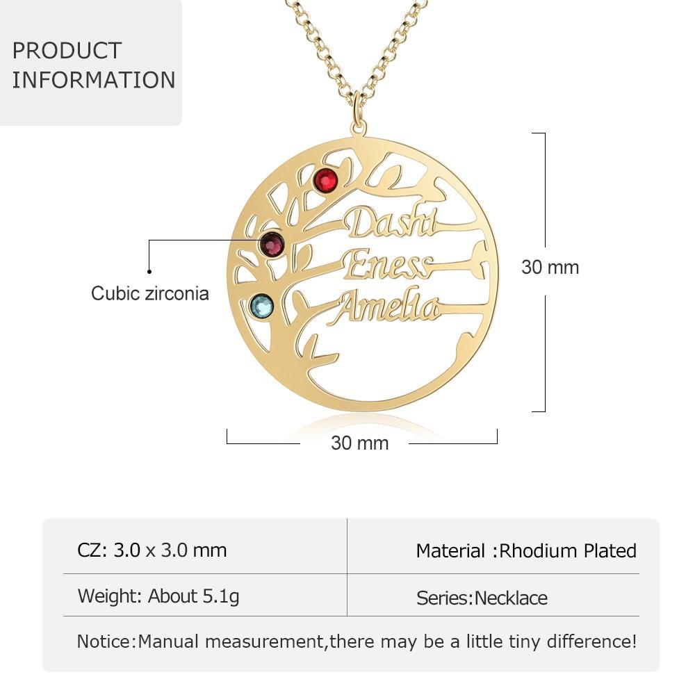 Personalized Mother Daughter Family Tree Necklace with Custom Nameplate & 3 Birthstones, Best Gift for Family Members & Friends-Customized Jewel