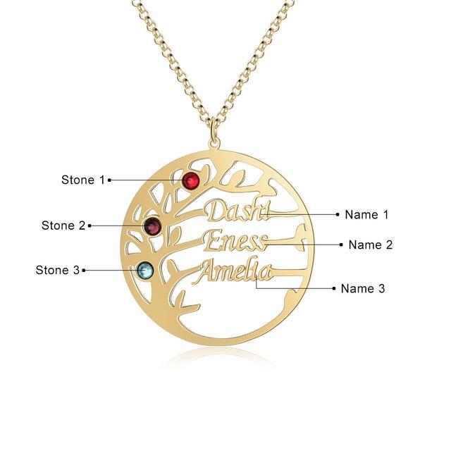 Personalized Mother Daughter Family Tree Necklace with Custom Nameplate & 3 Birthstones, Best Gift for Family Members & Friends-Customized Jewel