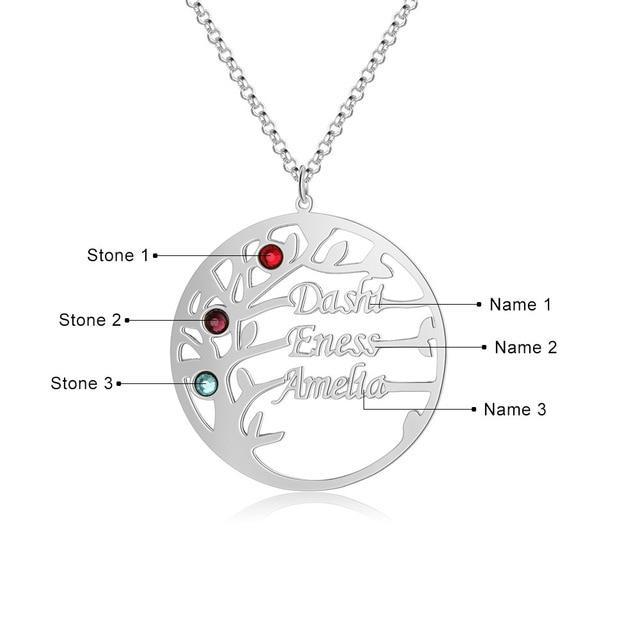 Personalized Mother Daughter Family Tree Necklace with Custom Nameplate & 3 Birthstones, Best Gift for Family Members & Friends-Customized Jewel