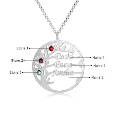 Personalized Mother Daughter Family Tree Necklace with Custom Nameplate & 3 Birthstones, Best Gift for Family Members & Friends-Customized Jewel